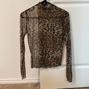 Forever 21 mesh leopard print turtle neck long sleeve size S